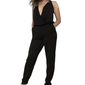 Zara Trafaluc MMXII collection Faux Wrap Sleeveless Satin Jumpsuit Black Size XS